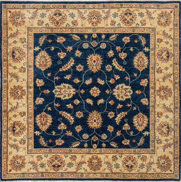 Chobi Blue Square Hand Knotted 4'11" X 4'11"  Area Rug 700-136344