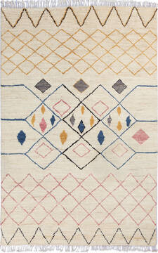 Pakistani Moroccan White Rectangle 5x8 ft Wool Carpet 136379