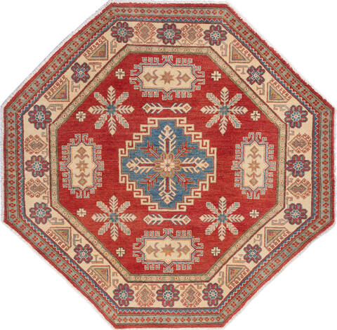 Afghan Kazak Red Octagon 5 To 6 Ft Wool, 6 Octagon Rug