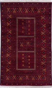 Afghan Khan Mohammadi Red Rectangle 5x8 ft Wool Carpet 136394