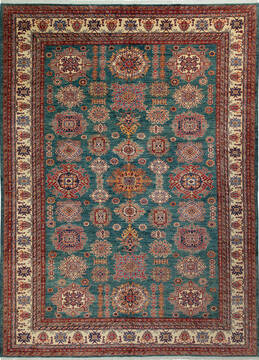 Afghan Kazak Green Rectangle 9x12 ft Wool Carpet 136415