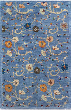 Afghan Chobi Blue Rectangle 4x6 ft Wool and Viscose Carpet 136419