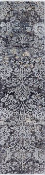 Afghan Modern Grey Runner 10 to 12 ft Wool and Silk Carpet 136428