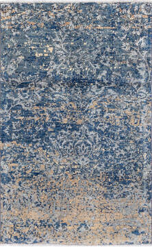 Afghan Chobi Blue Rectangle 3x5 ft Wool and Silk Carpet 136430