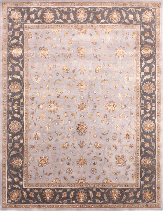 Indian Jaipur Grey Rectangle 8x10 ft Wool and Silk Carpet 136466 SKU