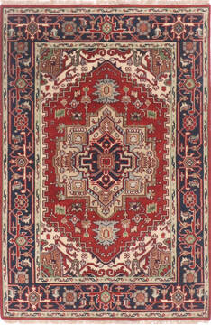 Indian Heriz Multicolor Rectangle 4x6 ft Wool and Cotton Carpet 136489