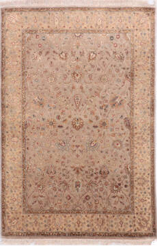 Indian Jaipur Grey Rectangle 4x6 ft Wool and Silk Carpet 136546