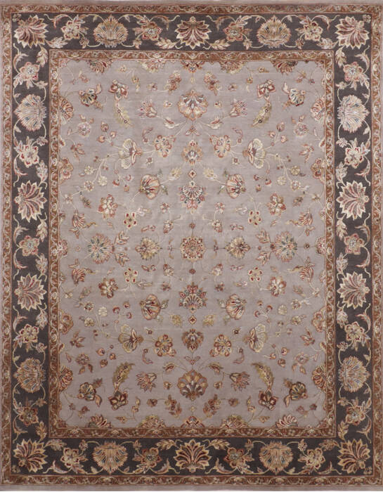 Indian Jaipur Grey Rectangle 8x10 ft Wool and Silk Carpet 136627 SKU