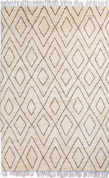 Pakistani Moroccan White Rectangle 5x8 ft Wool Carpet 136727