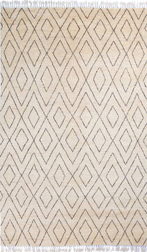 Pakistani Moroccan White Rectangle 7x10 ft Wool Carpet 136728