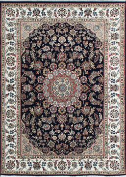 Indian Nain Blue Rectangle 7x10 ft Wool and Viscose Carpet 136771