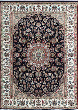 Indian Nain Blue Rectangle 6x9 ft Wool and Viscose Carpet 136772