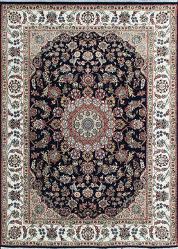 Indian Nain Blue Rectangle 4x6 ft Wool and Viscose Carpet 136773
