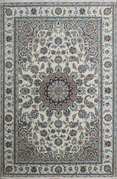 Indian Nain Beige Rectangle 6x9 ft Wool and Viscose Carpet 136780