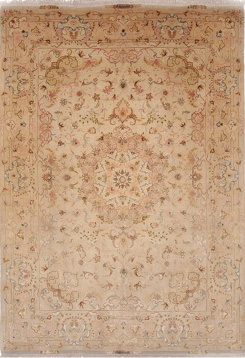 Tabriz Beige Hand Knotted 83 X 117 Area Rug 254-136997 Image 0