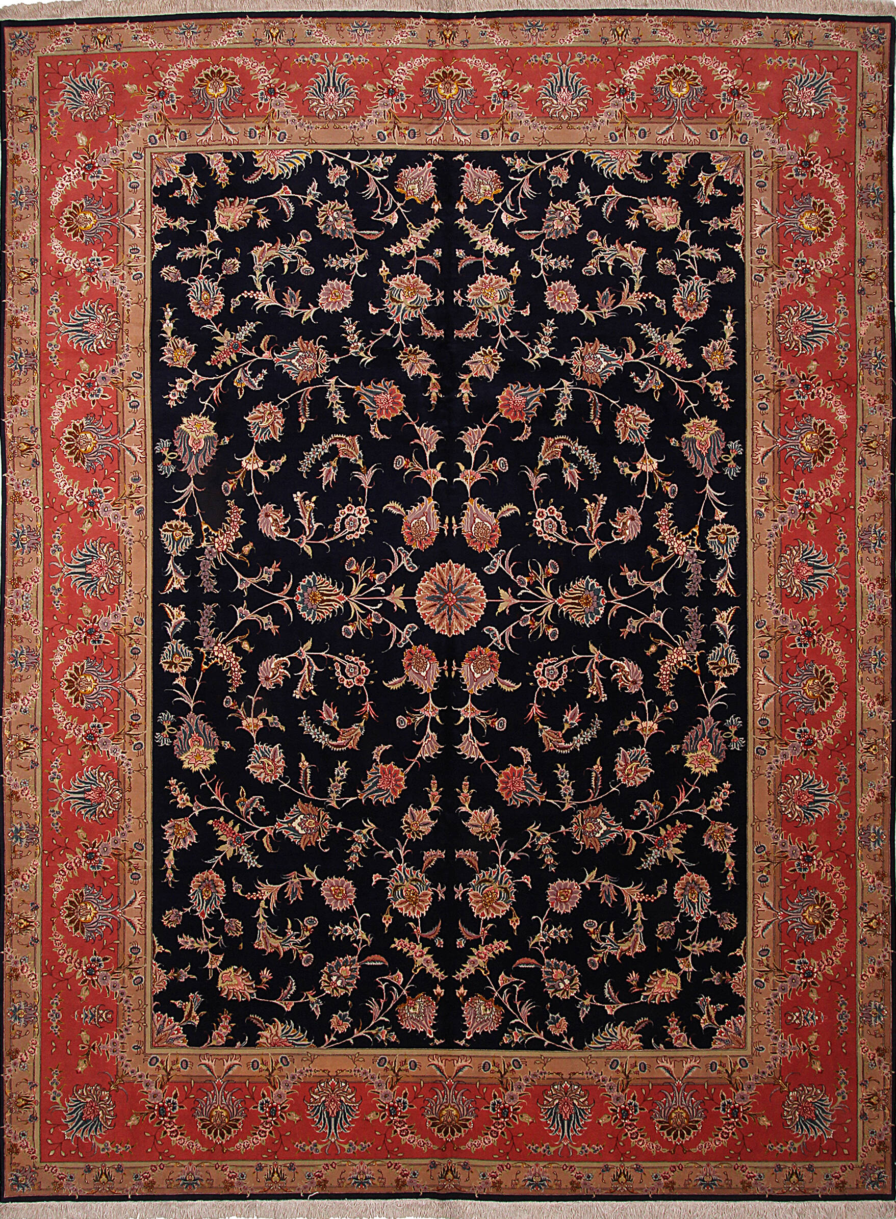 Persian Tabriz Blue Rectangle 10x13 ft Wool and Silk Carpet 137002