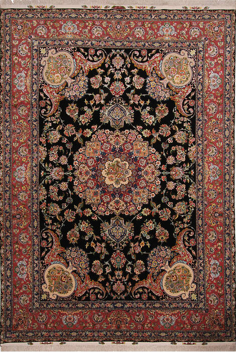 Tabriz Black Hand Knotted 82 X 113 Area Rug 254-137008 Image 0
