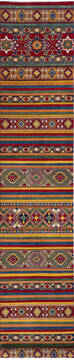 Afghan Kazak Multicolor Runner 16 to 20 ft Wool Carpet 137046