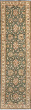Chobi Green Runner Hand Knotted 2'9" X 9'7"  Area Rug 700-137069