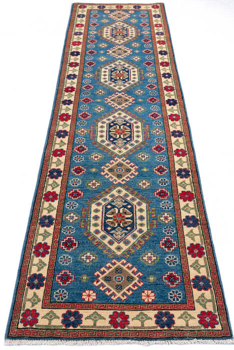Kazak Blue Runner Hand Knotted 27 X 98 Area Rug 700-137079 Image 1