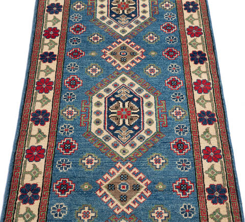 Kazak Blue Runner Hand Knotted 27 X 98 Area Rug 700-137079 Image 2