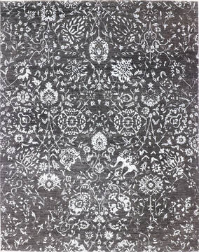 Floral Black Hand Knotted 8'11" X 12'1"  Area Rug 904-137117