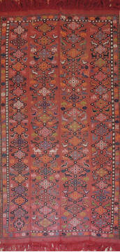 Kilim Red Hand Knotted 3'11" X 7'5"  Area Rug 100-137251
