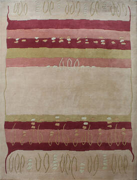 Indian Tibetan Beige Rectangle 8x11 ft Wool Carpet 137472