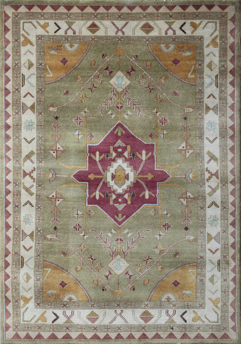 Agra Green Hand Knotted 55 X 75  Area Rug 902-137505 Image 0