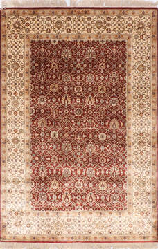 Indian Jaipur Red Rectangle 4x6 ft Silk Carpet 137543