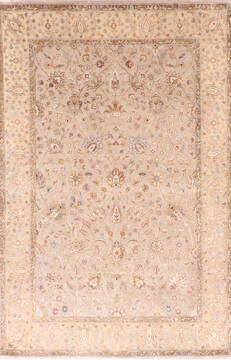 Indian Jaipur Brown Rectangle 4x6 ft Wool and Raised Silk Carpet 137555