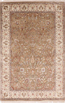 Indian Jaipur Brown Rectangle 4x6 ft Wool and Raised Silk Carpet 137559