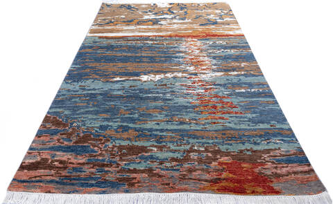Modern Multicolor Hand Knotted 510 X 96 Area Rug 700-137660 Image 1