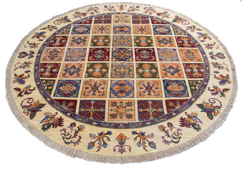 Chobi Beige Round Hand Knotted 69 X 69 Area Rug 700-139940 Image 1