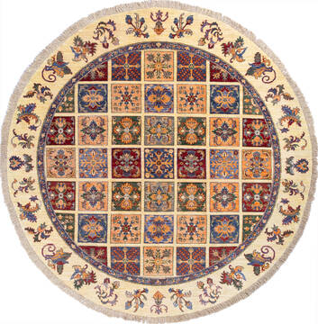 Chobi Beige Round Hand Knotted 6'9" X 6'9"  Area Rug 700-139940