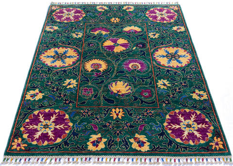 Chobi Green Hand Knotted 41 X 57 Area Rug 700-139945 Image 1