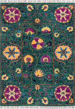 Chobi Green Hand Knotted 4'1" X 5'7"  Area Rug 700-139945