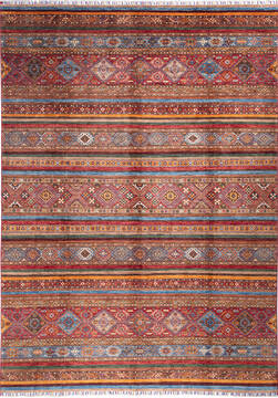 Afghan Chobi Multicolor Rectangle 8x11 ft Wool Carpet 139955