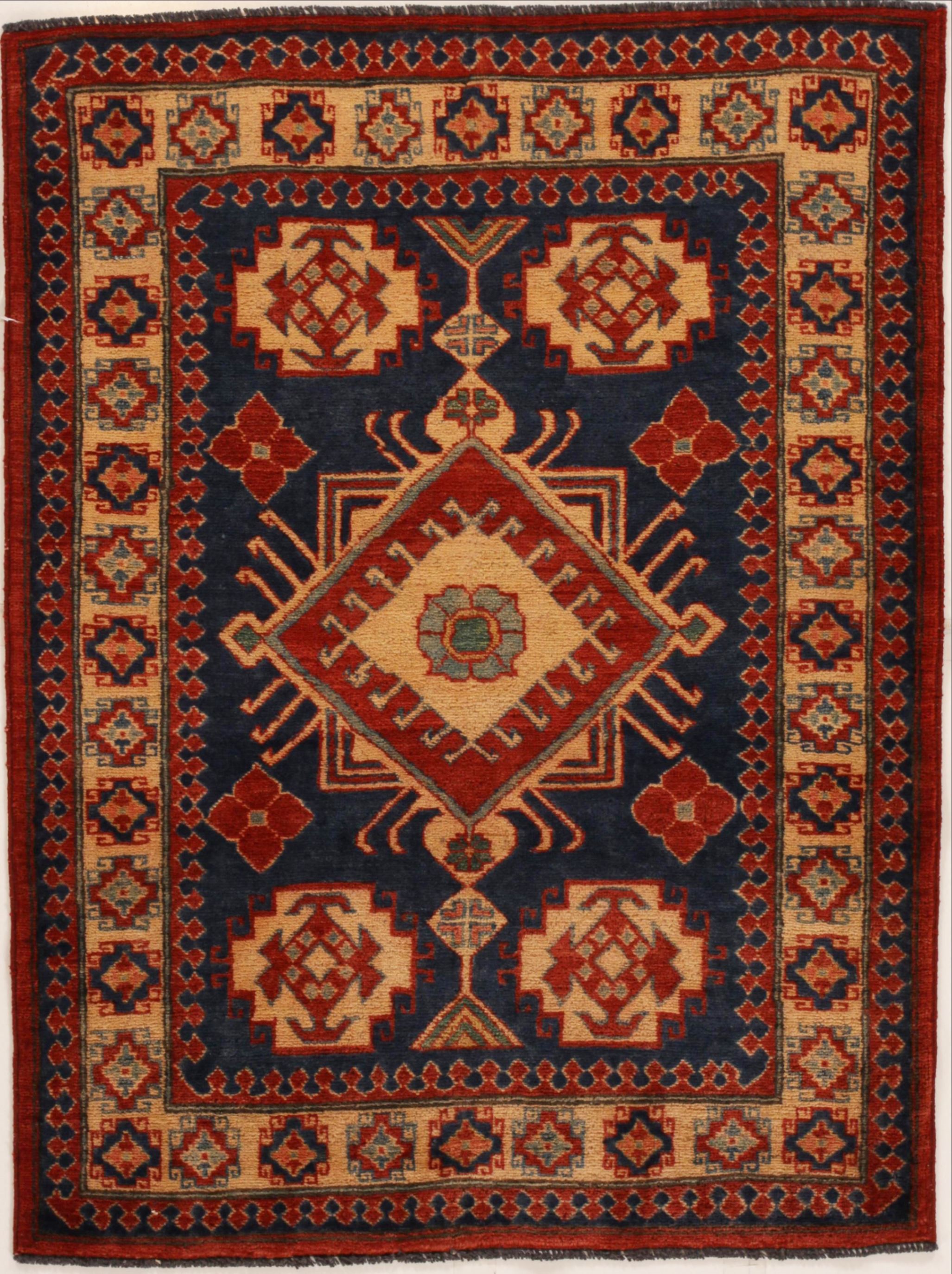本命ギフト Rectangle Blue Kazak Pakistani 3x5 14007 Carpet Wool ft ラグ・カーペット