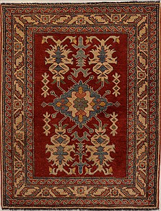 Kazak Red Square Hand Knotted 3'6" X 4'6"  Area Rug 251-14015