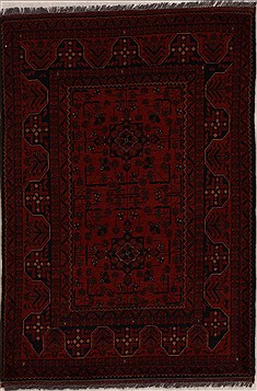 Afghan Khan Mohammadi Red Rectangle 3x5 ft Wool Carpet 14045