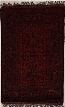 Afghan Khan Mohammadi Red Rectangle 3x5 ft Wool Carpet 14051