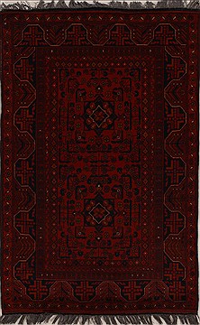Afghan Khan Mohammadi Red Rectangle 3x5 ft Wool Carpet 14054