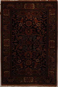 Indian Agra Black Rectangle 6x9 ft Wool Carpet 14063