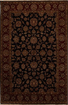 Indian Agra Black Rectangle 6x9 ft Wool Carpet 14079