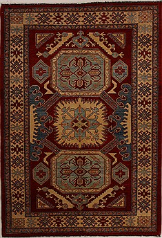 Pakistani Kazak Red Rectangle 6x9 ft Wool Carpet 14113