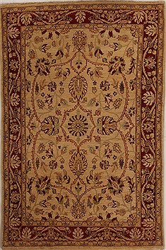 Pakistani Pishavar Beige Rectangle 6x9 ft Wool Carpet 14116