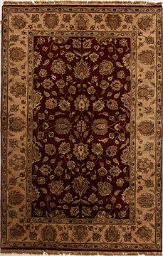 Agra Red Hand Knotted 6'1" X 9'3"  Area Rug 251-14131