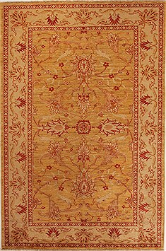 Pakistani Pishavar Yellow Rectangle 6x9 ft Wool Carpet 14135