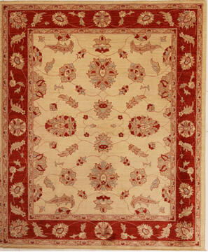Pishavar Beige Square Hand Knotted 6'10" X 8'3"  Area Rug 251-14139
